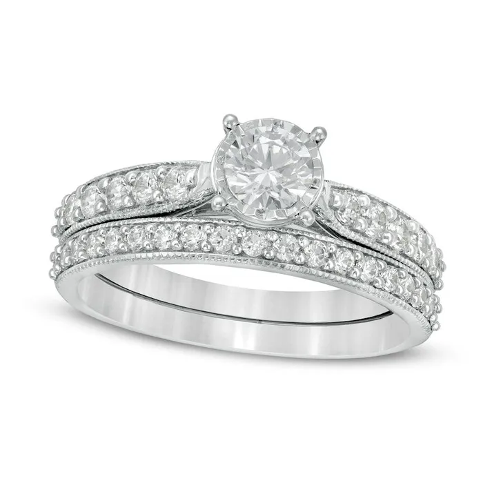 Goldia Rings 10 CT TW Natural Diamond Tapered Shank Bridal Engagement Ring Set in Solid 10K White Gold Goldia Rings 10 CT TW Natural Diamond Tapered Shank Bridal Engagement Ring Set in Solid 10K White Gold