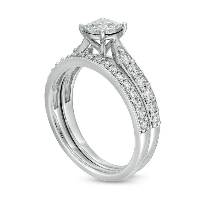 Goldia Rings 10 CT TW Natural Diamond Tapered Shank Bridal Engagement Ring Set in Solid 10K White Gold Goldia Rings 10 CT TW Natural Diamond Tapered Shank Bridal Engagement Ring Set in Solid 10K White Gold