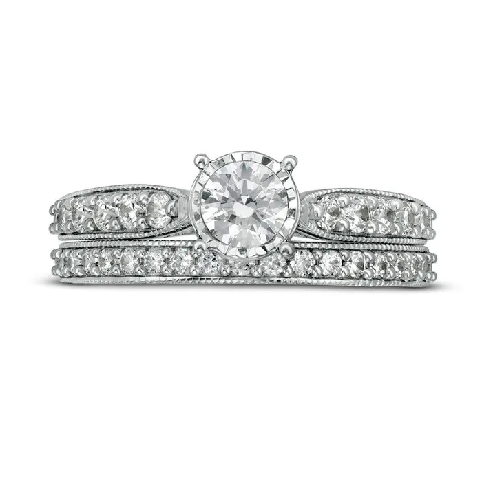 Goldia Rings 10 CT TW Natural Diamond Tapered Shank Bridal Engagement Ring Set in Solid 10K White Gold Goldia Rings 10 CT TW Natural Diamond Tapered Shank Bridal Engagement Ring Set in Solid 10K White Gold