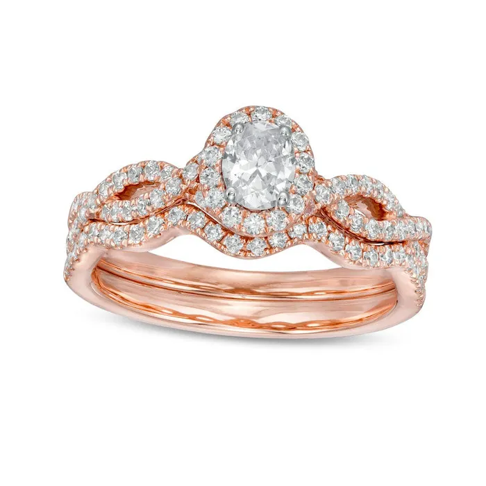Goldia Rings 10 CT TW Oval Natural Diamond Frame Split Shank Bridal Engagement Ring Set in Solid 14K Rose Gold II2 Goldia Rings 10 CT TW Oval Natural Diamond Frame Split Shank Bridal Engagement Ring Set in Solid 14K Rose Gold II2