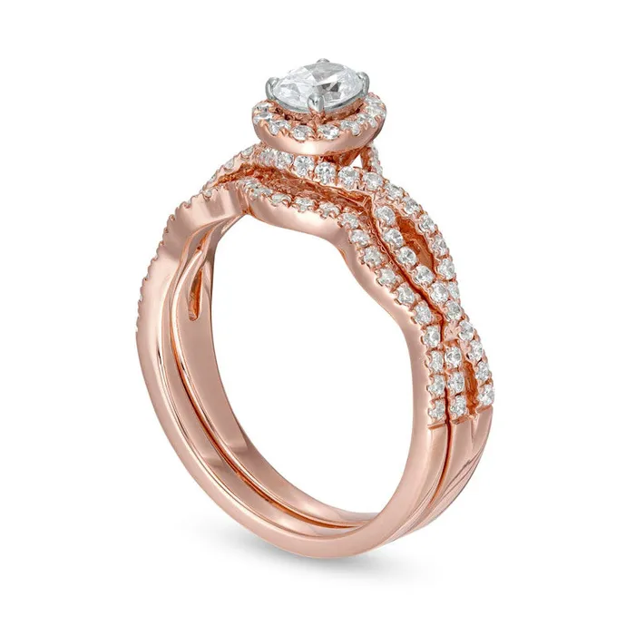 Goldia Rings 10 CT TW Oval Natural Diamond Frame Split Shank Bridal Engagement Ring Set in Solid 14K Rose Gold II2 Goldia Rings 10 CT TW Oval Natural Diamond Frame Split Shank Bridal Engagement Ring Set in Solid 14K Rose Gold II2
