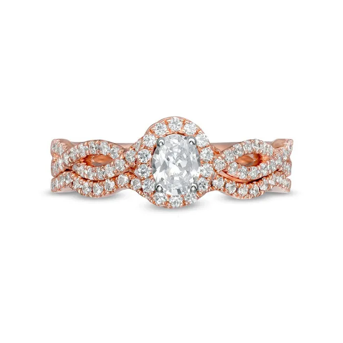 Goldia Rings 10 CT TW Oval Natural Diamond Frame Split Shank Bridal Engagement Ring Set in Solid 14K Rose Gold II2 Goldia Rings 10 CT TW Oval Natural Diamond Frame Split Shank Bridal Engagement Ring Set in Solid 14K Rose Gold II2