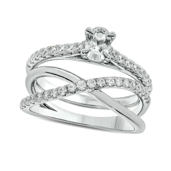 Goldia Rings 10 CT TW Oval Natural Diamond Slant Bridal Engagement Ring Set in Solid 10K White Gold Goldia Rings 10 CT TW Oval Natural Diamond Slant Bridal Engagement Ring Set in Solid 10K White Gold