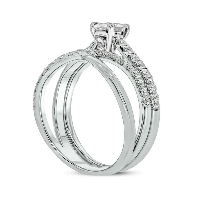 Goldia Rings 10 CT TW Oval Natural Diamond Slant Bridal Engagement Ring Set in Solid 10K White Gold Goldia Rings 10 CT TW Oval Natural Diamond Slant Bridal Engagement Ring Set in Solid 10K White Gold