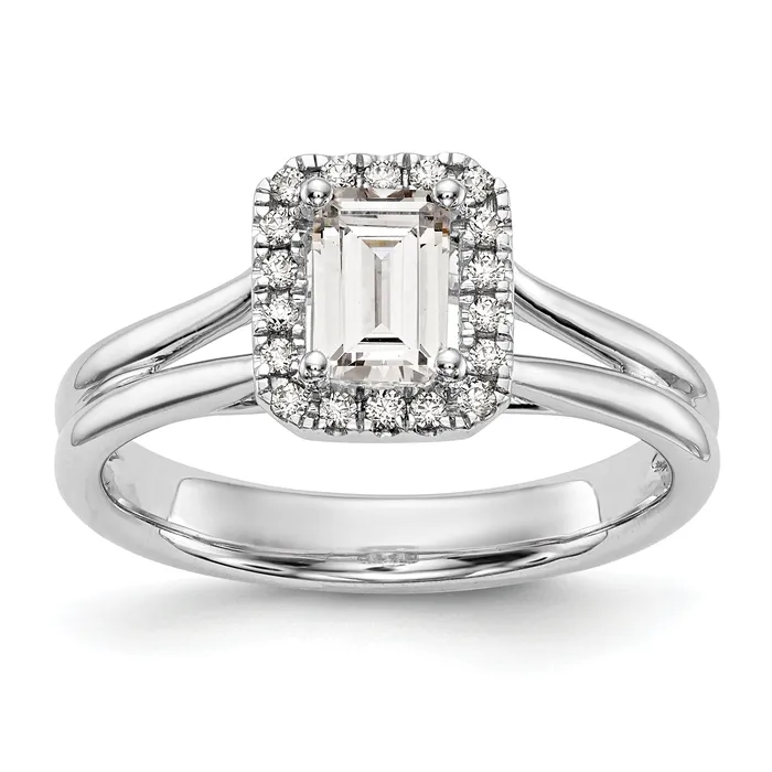 Goldia Rings 100ct CZ Solid Real 14K White Gold Emerald Halo Split Shank Engagement Ring Goldia Rings 100ct CZ Solid Real 14K White Gold Emerald Halo Split Shank Engagement Ring