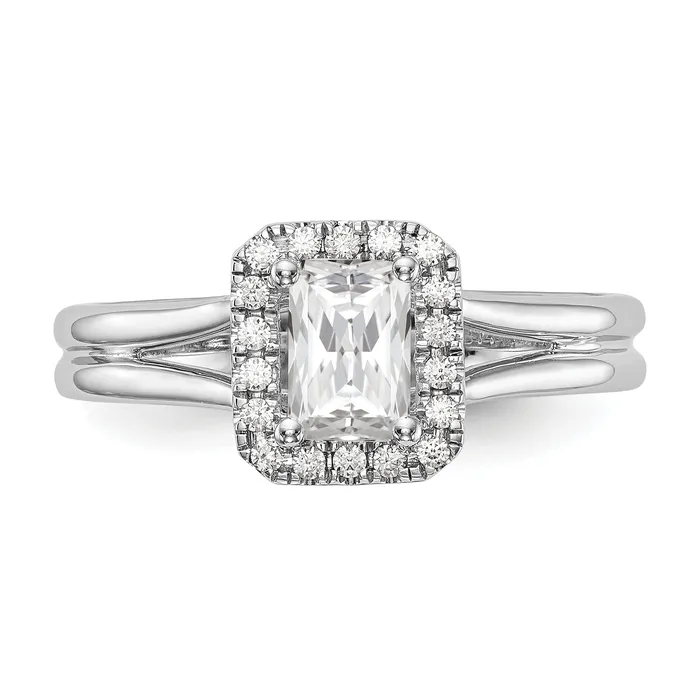 Goldia Rings 100ct CZ Solid Real 14K White Gold Emerald Halo Split Shank Engagement Ring
