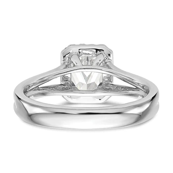 Goldia Rings 100ct CZ Solid Real 14K White Gold Emerald Halo Split Shank Engagement Ring