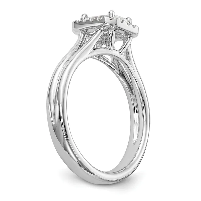 Goldia Rings 100ct CZ Solid Real 14K White Gold Emerald Halo Split Shank Engagement Ring