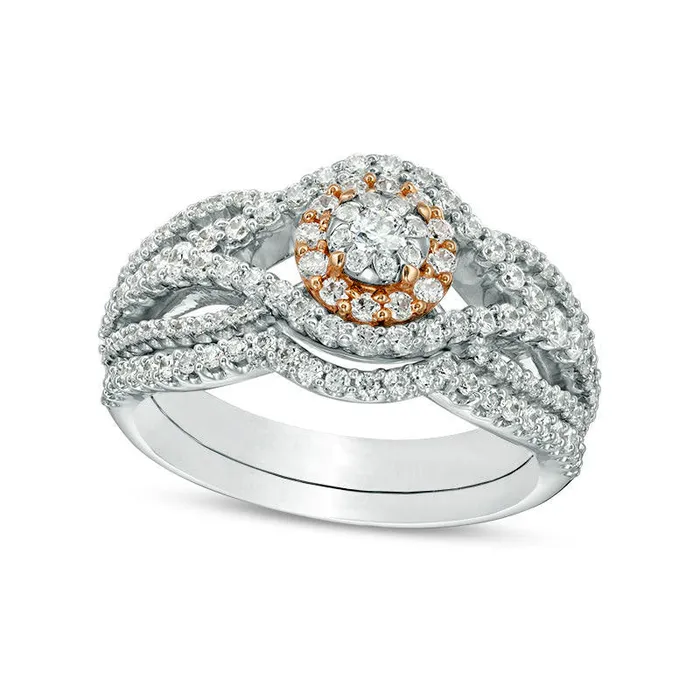 Goldia Rings 117 CT TW Natural Diamond Frame Bypass Bridal Engagement Ring Set in Solid 10K TwoTone Gold Goldia Rings 117 CT TW Natural Diamond Frame Bypass Bridal Engagement Ring Set in Solid 10K TwoTone Gold