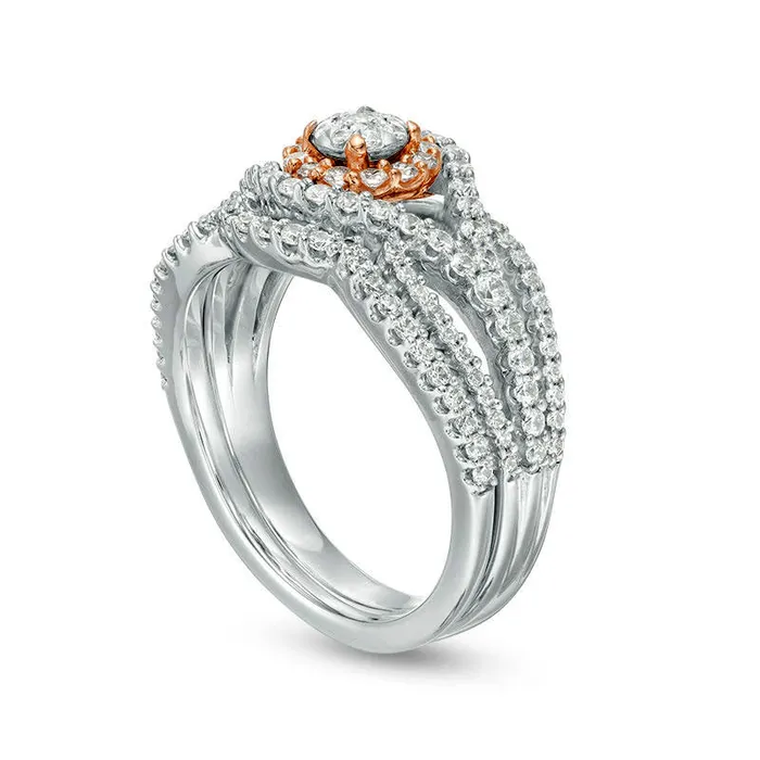 Goldia Rings 117 CT TW Natural Diamond Frame Bypass Bridal Engagement Ring Set in Solid 10K TwoTone Gold Goldia Rings 117 CT TW Natural Diamond Frame Bypass Bridal Engagement Ring Set in Solid 10K TwoTone Gold
