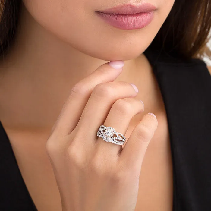 Goldia Rings 117 CT TW Natural Diamond Frame Bypass Bridal Engagement Ring Set in Solid 10K TwoTone Gold Goldia Rings 117 CT TW Natural Diamond Frame Bypass Bridal Engagement Ring Set in Solid 10K TwoTone Gold