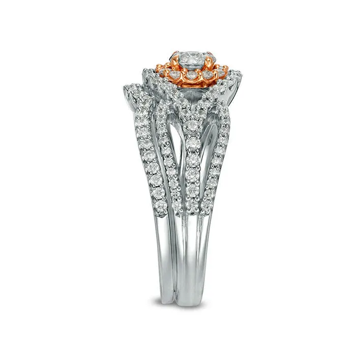 Goldia Rings 117 CT TW Natural Diamond Frame Bypass Bridal Engagement Ring Set in Solid 10K TwoTone Gold Goldia Rings 117 CT TW Natural Diamond Frame Bypass Bridal Engagement Ring Set in Solid 10K TwoTone Gold
