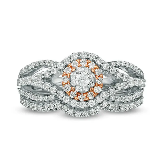 Goldia Rings 117 CT TW Natural Diamond Frame Bypass Bridal Engagement Ring Set in Solid 10K TwoTone Gold Goldia Rings 117 CT TW Natural Diamond Frame Bypass Bridal Engagement Ring Set in Solid 10K TwoTone Gold