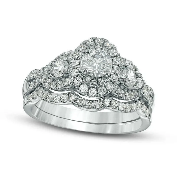 Goldia Rings 117 CT TW Natural Diamond Three Stone Oval Frame Twist Bridal Engagement Ring Set in Solid 14K White Gold Goldia Rings 117 CT TW Natural Diamond Three Stone Oval Frame Twist Bridal Engagement Ring Set in Solid 14K White Gold