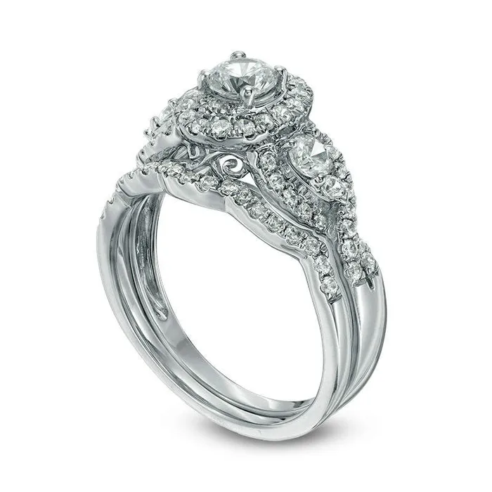 Goldia Rings 117 CT TW Natural Diamond Three Stone Oval Frame Twist Bridal Engagement Ring Set in Solid 14K White Gold Goldia Rings 117 CT TW Natural Diamond Three Stone Oval Frame Twist Bridal Engagement Ring Set in Solid 14K White Gold
