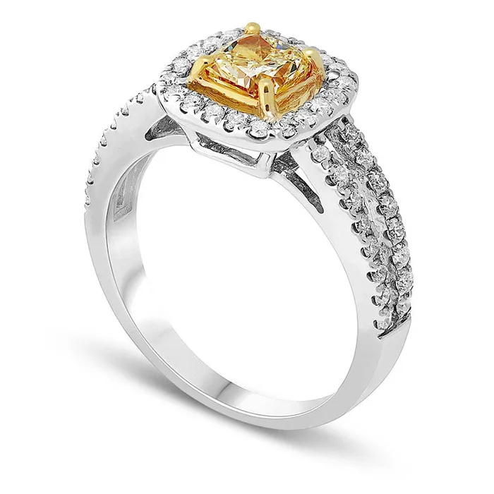 Goldia Rings 120 CT TW CushionCut Fancy Yellow and White Natural Diamond Frame Engagement Ring in Solid 18K White Gold SI2 Goldia Rings 120 CT TW CushionCut Fancy Yellow and White Natural Diamond Frame Engagement Ring in Solid 18K White Gold SI2
