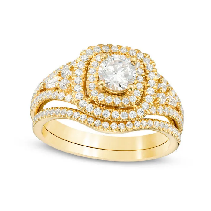 Goldia Rings 120 CT TW Natural Diamond Double Cushion Frame Bridal Engagement Ring Set in Solid 14K Gold Goldia Rings 120 CT TW Natural Diamond Double Cushion Frame Bridal Engagement Ring Set in Solid 14K Gold