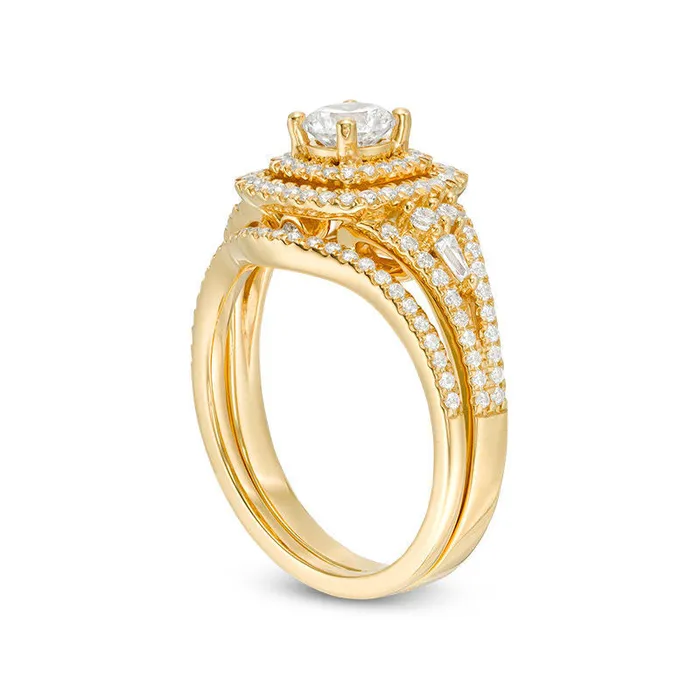 Goldia Rings 120 CT TW Natural Diamond Double Cushion Frame Bridal Engagement Ring Set in Solid 14K Gold Goldia Rings 120 CT TW Natural Diamond Double Cushion Frame Bridal Engagement Ring Set in Solid 14K Gold