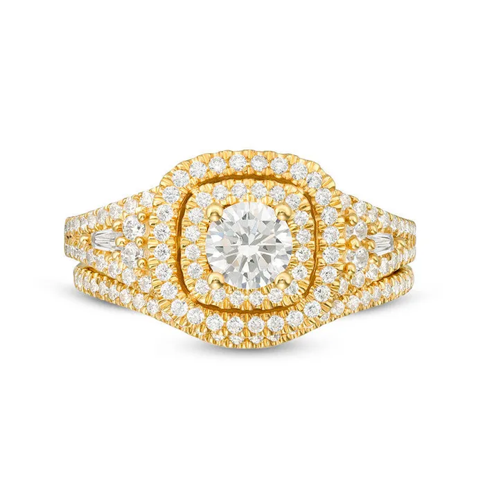 Goldia Rings 120 CT TW Natural Diamond Double Cushion Frame Bridal Engagement Ring Set in Solid 14K Gold Goldia Rings 120 CT TW Natural Diamond Double Cushion Frame Bridal Engagement Ring Set in Solid 14K Gold