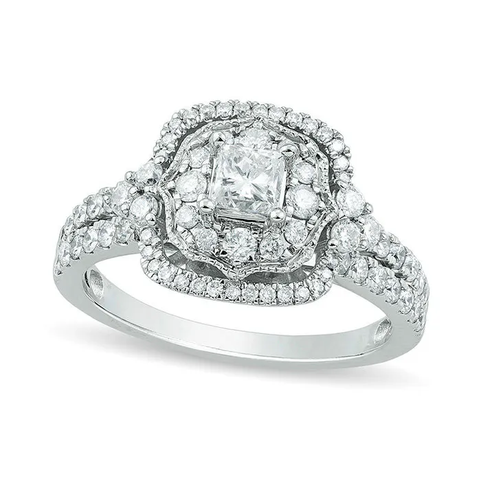 Goldia Rings 125 CT TW PrincessCut Natural Diamond Ornate Cushion Frame Antique VintageStyle Engagement Ring in Solid 14K White Gold Goldia Rings 125 CT TW PrincessCut Natural Diamond Ornate Cushion Frame Antique VintageStyle Engagement Ring in Solid 14K White Gold