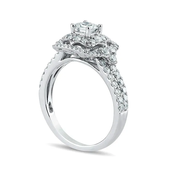 Goldia Rings 125 CT TW PrincessCut Natural Diamond Ornate Cushion Frame Antique VintageStyle Engagement Ring in Solid 14K White Gold Goldia Rings 125 CT TW PrincessCut Natural Diamond Ornate Cushion Frame Antique VintageStyle Engagement Ring in Solid 14K White Gold