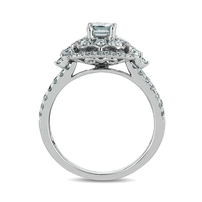 Goldia Rings 125 CT TW PrincessCut Natural Diamond Ornate Cushion Frame Antique VintageStyle Engagement Ring in Solid 14K White Gold Goldia Rings 125 CT TW PrincessCut Natural Diamond Ornate Cushion Frame Antique VintageStyle Engagement Ring in Solid 14K White Gold