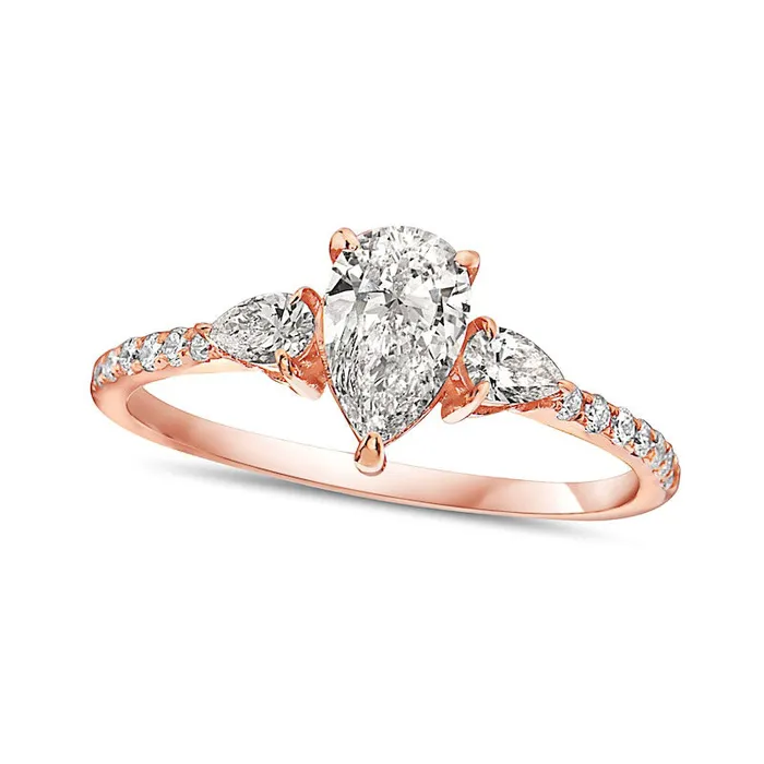 Goldia Rings 133 CT TW PearShaped Natural Diamond Three Stone Engagement Ring in Solid 14K Rose Gold Goldia Rings 133 CT TW PearShaped Natural Diamond Three Stone Engagement Ring in Solid 14K Rose Gold