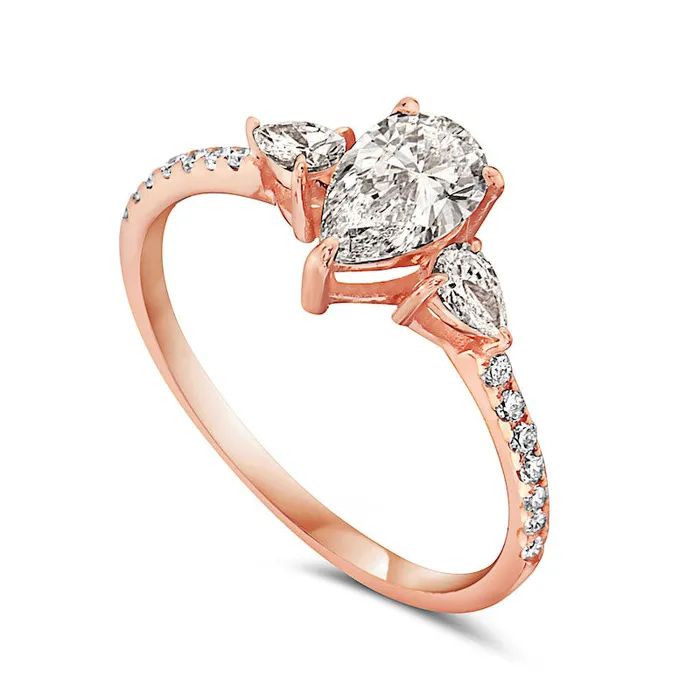 Goldia Rings 133 CT TW PearShaped Natural Diamond Three Stone Engagement Ring in Solid 14K Rose Gold Goldia Rings 133 CT TW PearShaped Natural Diamond Three Stone Engagement Ring in Solid 14K Rose Gold