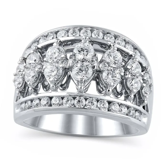 Goldia Rings 15 CT TW Composite Marquise Natural Diamond Seven Stone Ring in Solid 10K White Gold Goldia Rings 15 CT TW Composite Marquise Natural Diamond Seven Stone Ring in Solid 10K White Gold