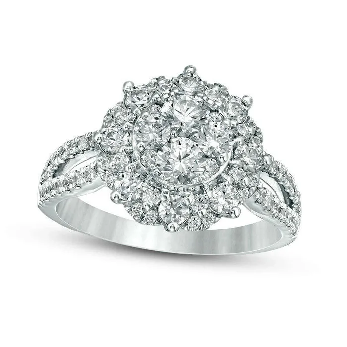 Goldia Rings 15 CT TW Composite Natural Diamond Scallop Frame Split Shank Engagement Ring in Solid 14K White Gold Goldia Rings 15 CT TW Composite Natural Diamond Scallop Frame Split Shank Engagement Ring in Solid 14K White Gold