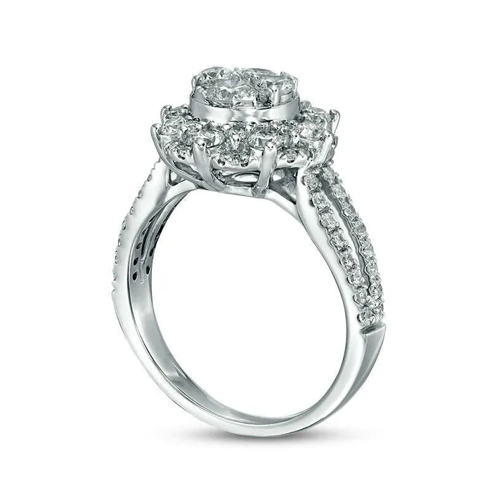 Goldia Rings 15 CT TW Composite Natural Diamond Scallop Frame Split Shank Engagement Ring in Solid 14K White Gold Goldia Rings 15 CT TW Composite Natural Diamond Scallop Frame Split Shank Engagement Ring in Solid 14K White Gold