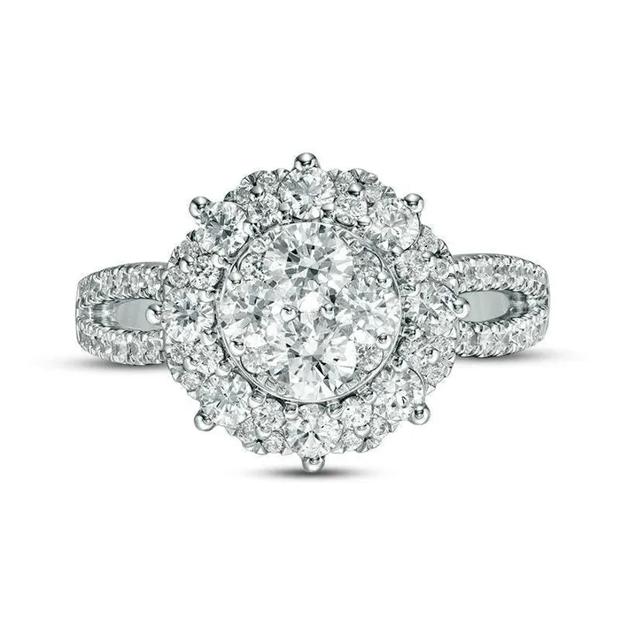 Goldia Rings 15 CT TW Composite Natural Diamond Scallop Frame Split Shank Engagement Ring in Solid 14K White Gold Goldia Rings 15 CT TW Composite Natural Diamond Scallop Frame Split Shank Engagement Ring in Solid 14K White Gold