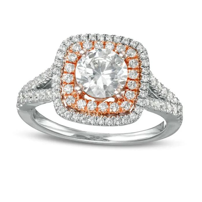 Goldia Rings 15 CT TW Natural Diamond Double Cushion Frame Split Shank Engagement Ring in Solid 10K TwoTone Gold Goldia Rings 15 CT TW Natural Diamond Double Cushion Frame Split Shank Engagement Ring in Solid 10K TwoTone Gold