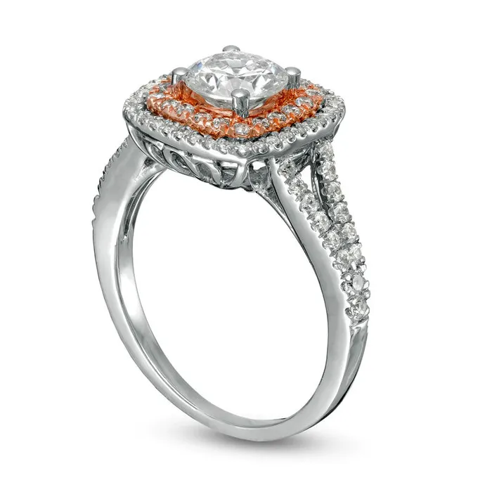 Goldia Rings 15 CT TW Natural Diamond Double Cushion Frame Split Shank Engagement Ring in Solid 10K TwoTone Gold Goldia Rings 15 CT TW Natural Diamond Double Cushion Frame Split Shank Engagement Ring in Solid 10K TwoTone Gold