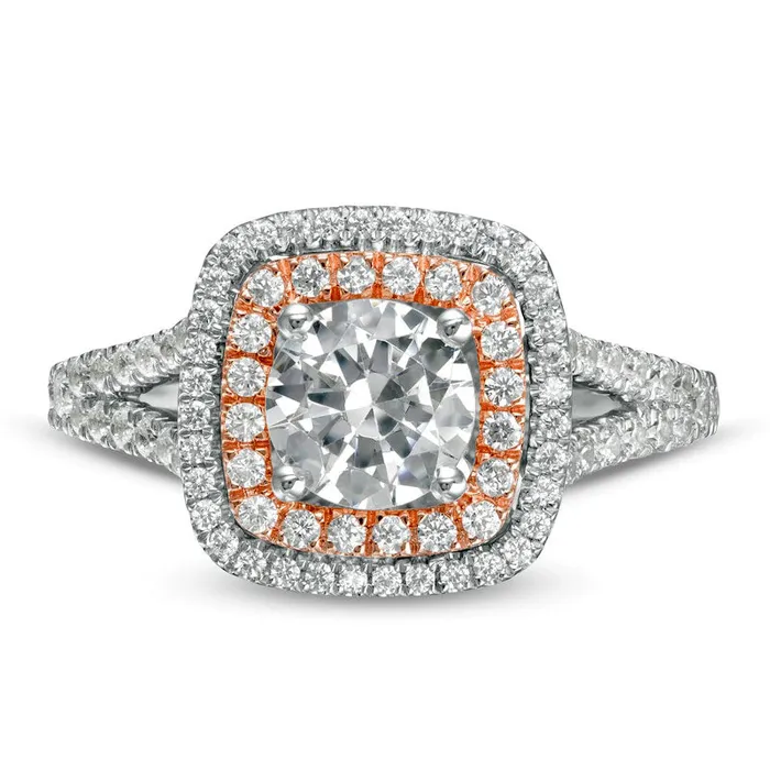 Goldia Rings 15 CT TW Natural Diamond Double Cushion Frame Split Shank Engagement Ring in Solid 10K TwoTone Gold Goldia Rings 15 CT TW Natural Diamond Double Cushion Frame Split Shank Engagement Ring in Solid 10K TwoTone Gold