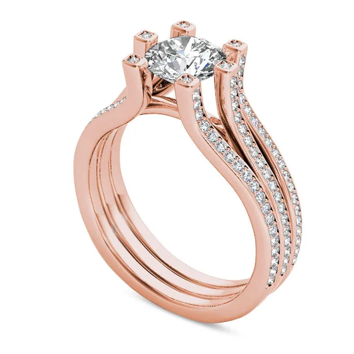 Goldia Rings 15 CT TW Natural Diamond Three Row Engagement Ring in Solid 14K Rose Gold Goldia Rings 15 CT TW Natural Diamond Three Row Engagement Ring in Solid 14K Rose Gold