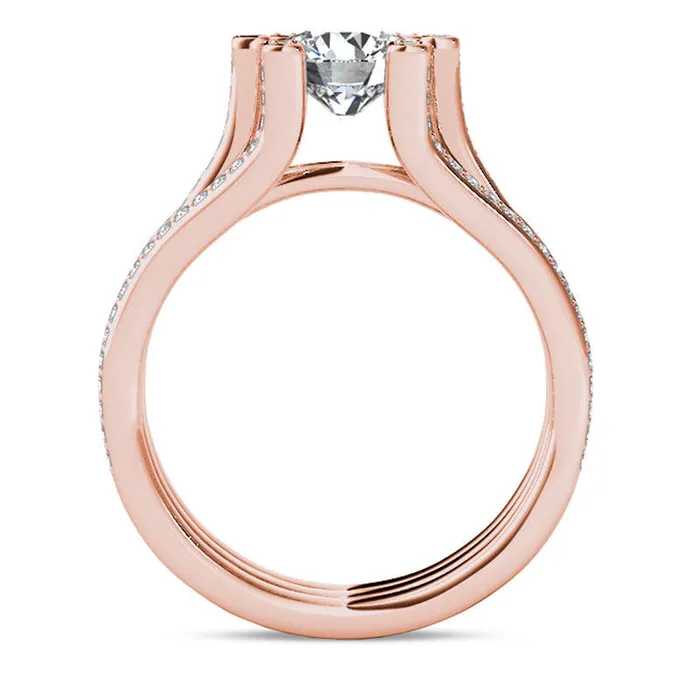 Goldia Rings 15 CT TW Natural Diamond Three Row Engagement Ring in Solid 14K Rose Gold Goldia Rings 15 CT TW Natural Diamond Three Row Engagement Ring in Solid 14K Rose Gold