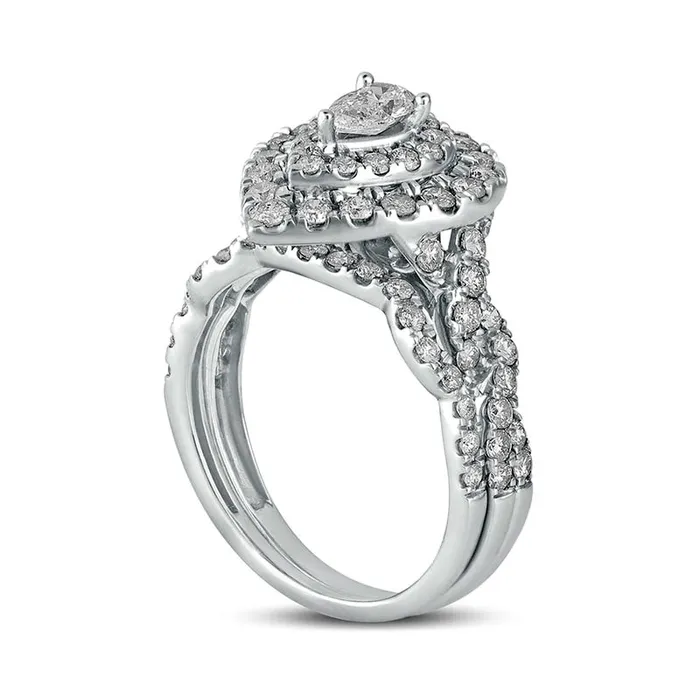 Goldia Rings 15 CT TW PearShaped Natural Diamond Double Frame MultiRow Bridal Engagement Ring Set in Solid 10K White Gold Goldia Rings 15 CT TW PearShaped Natural Diamond Double Frame MultiRow Bridal Engagement Ring Set in Solid 10K White Gold