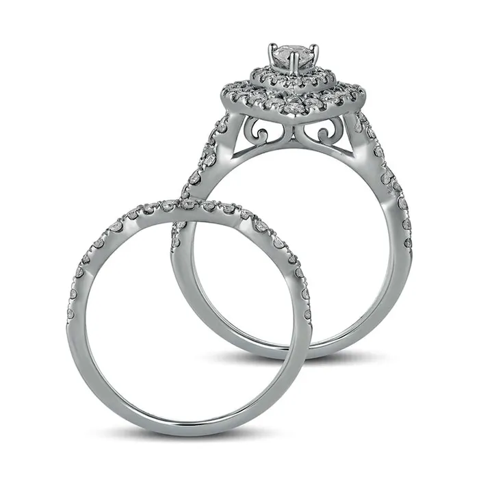 Goldia Rings 15 CT TW PearShaped Natural Diamond Double Frame MultiRow Bridal Engagement Ring Set in Solid 10K White Gold Goldia Rings 15 CT TW PearShaped Natural Diamond Double Frame MultiRow Bridal Engagement Ring Set in Solid 10K White Gold