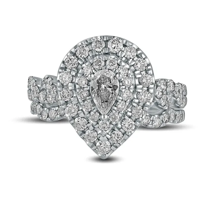 Goldia Rings 15 CT TW PearShaped Natural Diamond Double Frame MultiRow Bridal Engagement Ring Set in Solid 10K White Gold Goldia Rings 15 CT TW PearShaped Natural Diamond Double Frame MultiRow Bridal Engagement Ring Set in Solid 10K White Gold