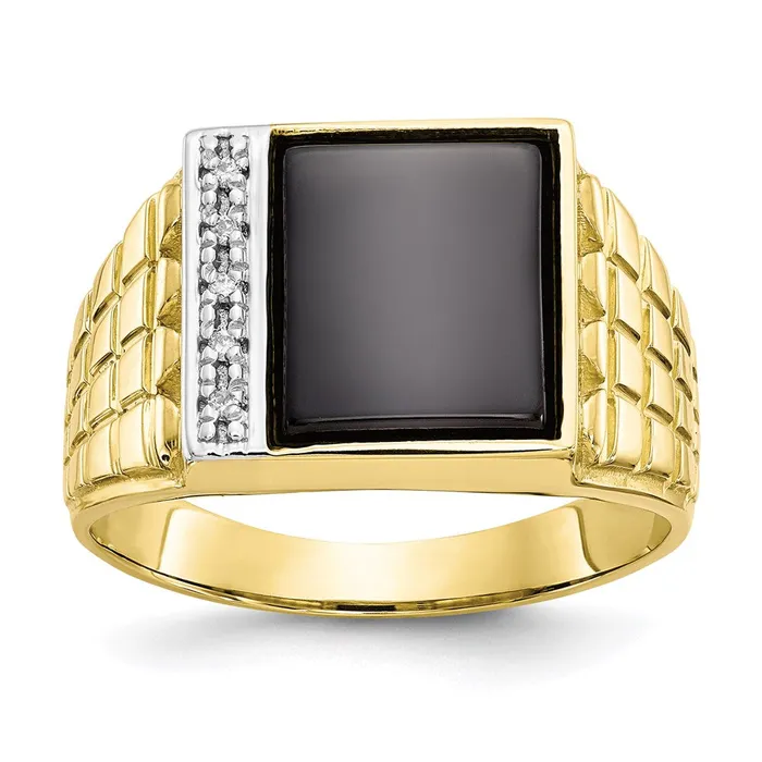 Goldia Rings 10K Yellow Gold Onyx u0026 03ct Real Diamond Mens Ring