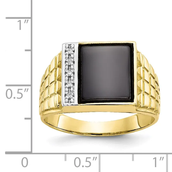 Goldia Rings 10K Yellow Gold Onyx u0026 03ct Real Diamond Mens Ring