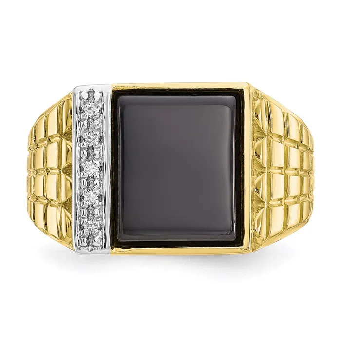 Goldia Rings 10K Yellow Gold Onyx u0026 03ct Real Diamond Mens Ring