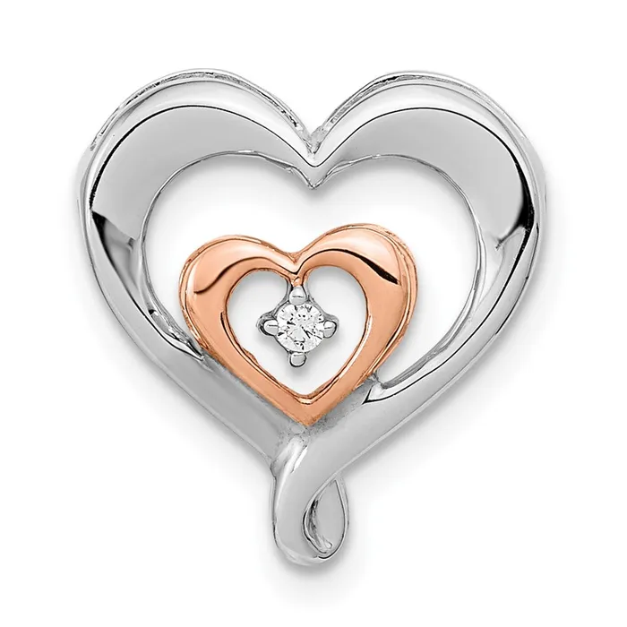 Goldia Rings 14k TwoTone Gold White u0026 Rose Heart Real Diamond Chain Slide