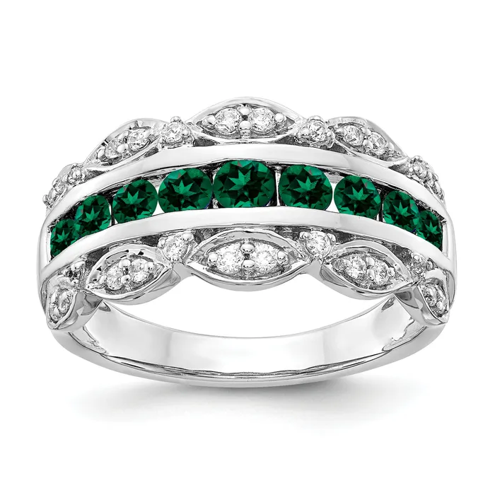 Goldia Rings 14k White Gold 15 Ct Lab Grown Diamond VSSI G and Lab Created Emerald Fancy Ring Goldia Rings 14k White Gold 15 Ct Lab Grown Diamond VSSI G and Lab Created Emerald Fancy Ring