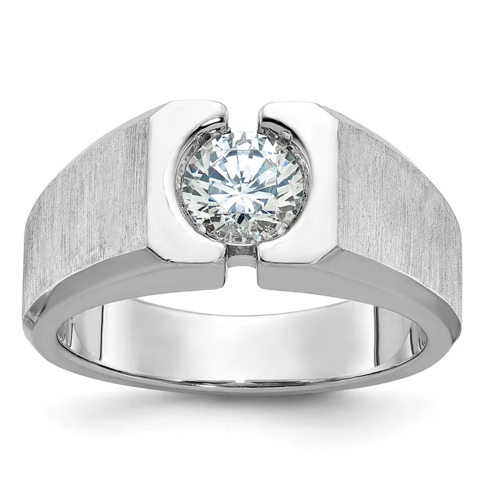 Goldia Rings 14k White Gold 1 Ct Lab Grown Diamond VSSI G Polished and Satin Mens Ring Goldia Rings 14k White Gold 1 Ct Lab Grown Diamond VSSI G Polished and Satin Mens Ring