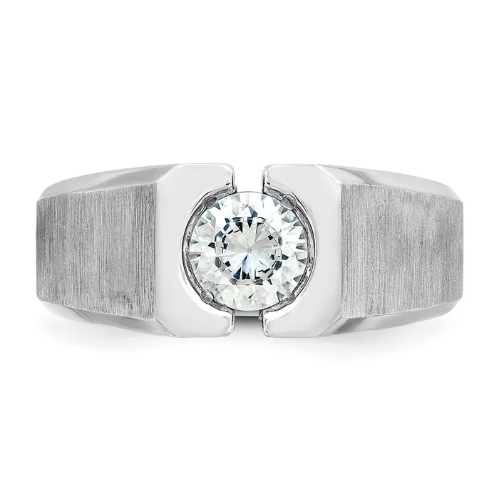 Goldia Rings 14k White Gold 1 Ct Lab Grown Diamond VSSI G Polished and Satin Mens Ring