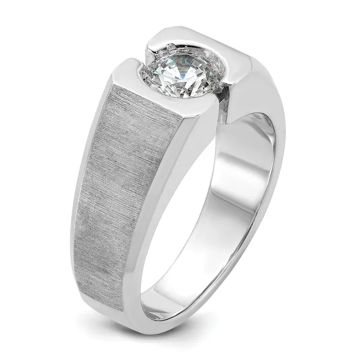 Goldia Rings 14k White Gold 1 Ct Lab Grown Diamond VSSI G Polished and Satin Mens Ring