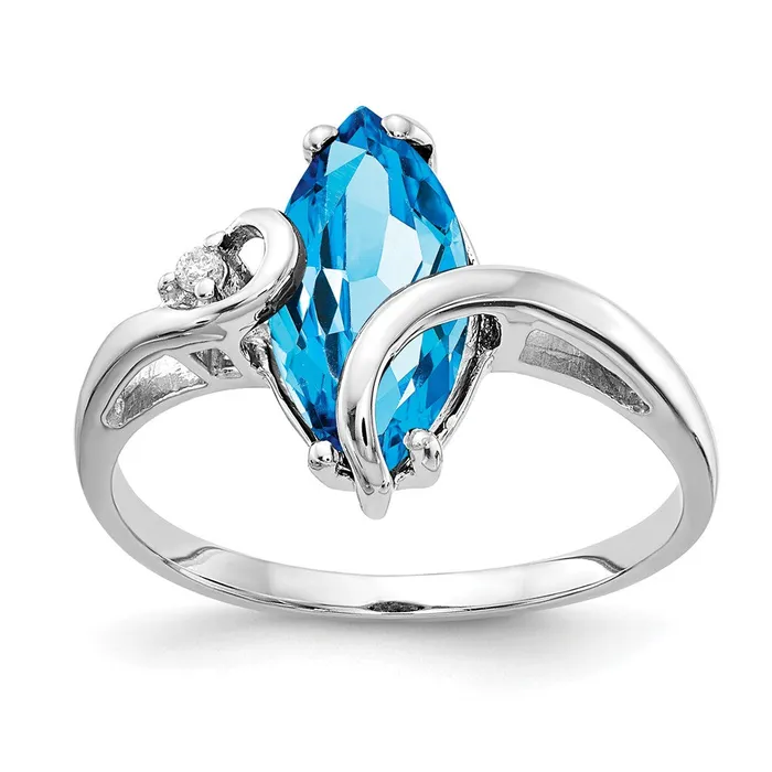 Goldia Rings 14k White Gold 12x6mm Marquise Blue Topaz AAA Diamond ring