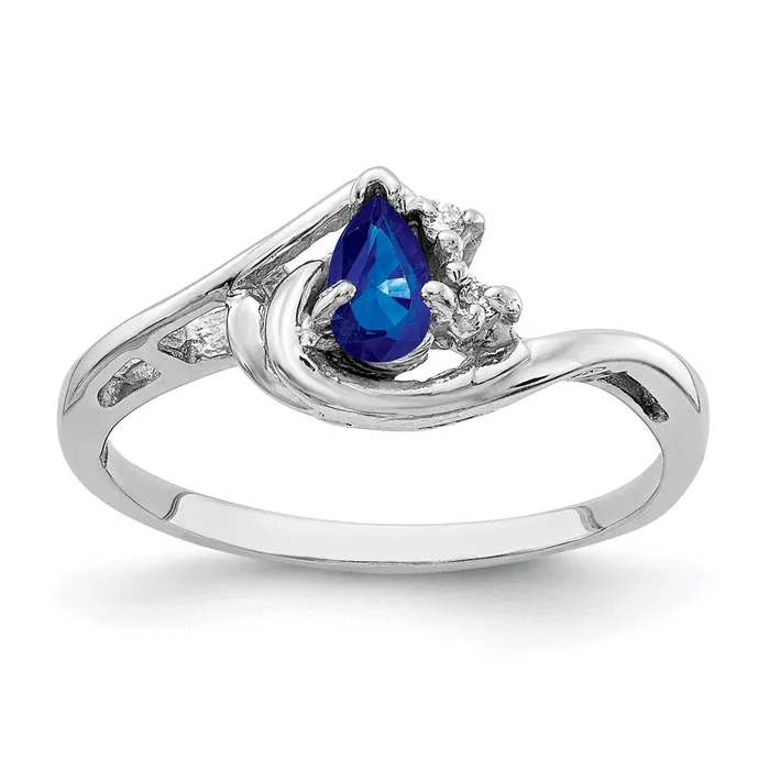 Goldia Rings 14k White Gold 5x3mm Pear Sapphire AAA Diamond ring